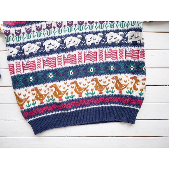 vtg‎ Ashley cottagecore duck sheep tulip sweater size M - Picture 3 of 4